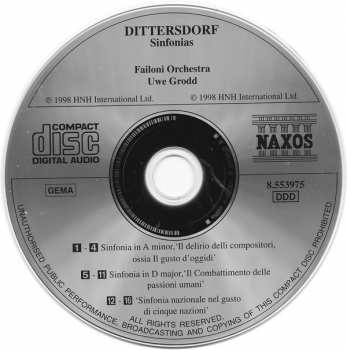 CD Carl Ditters von Dittersdorf: Sinfonias (The Delirium Of Composers / The Battle Of The Human Passions / In The Taste Of Five Nations) 330480