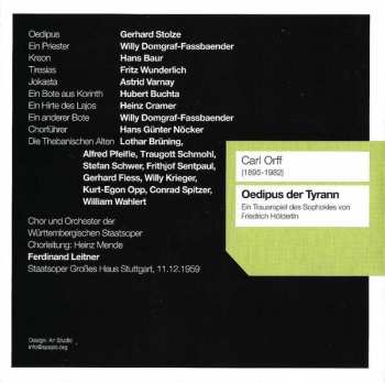 CD Carl Orff: Oedipus Der Tyrann 513713