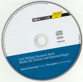 CD Carl Philipp Emanuel Bach: Werke Für Violine Und Hammerflügel / Works For Violin And Pianoforte 309785