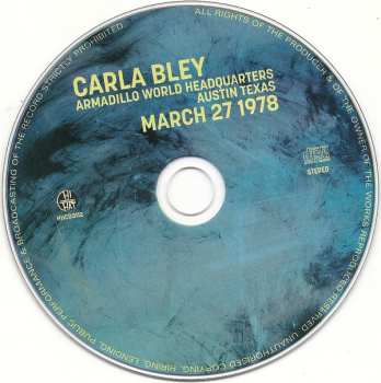 CD Carla Bley: Armadillo World Headquarters Austin Texas March 27 1978 485882