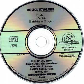 CD Cecil Taylor: The Cecil Taylor Unit 277414