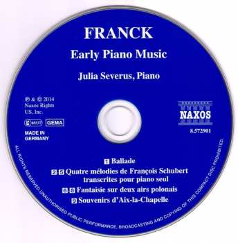 CD César Franck: Early Piano Music 301371