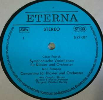 LP César Franck: Symphonische Variationen / Concertino For Piano And Orchestra / Nächte In Spanischen Gärten