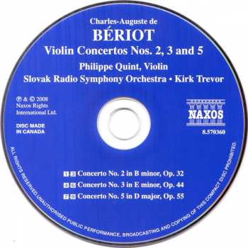 CD Charles-Auguste De Bériot: Bériot: Violin Concertos Nos. 2, 3 and 5 329544