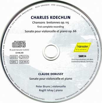 CD Charles Koechlin: Chansons Bretones Op. 115 / Cello Sonata Op. 66 308212
