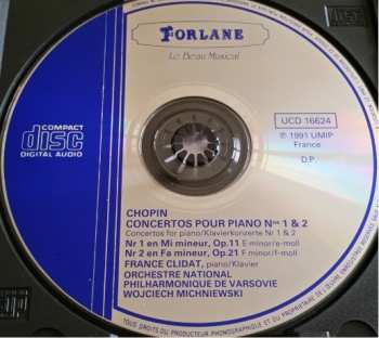 CD Frédéric Chopin: Concertos Pour Piano N°1 Et 2 458607