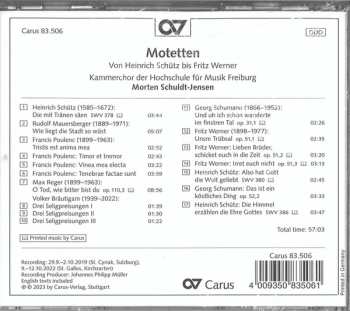 CD Chor Der Staatlichen Hochschule Für Musik, Freiburg: Motetten (Von Heinrich Schütz Bis Fritz Werner) 514817