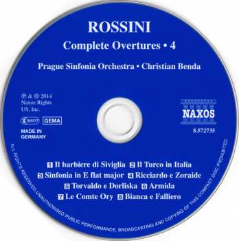 CD Christian Benda: Rossini Complete Overtures - 4 Il Barbiere Di Siviglia, Il Turco In Italia - Armida 236874