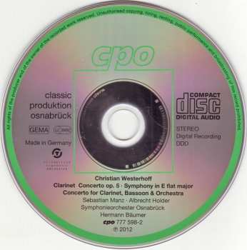 CD Christian Wilhelm Westerhoff: Symphony ∙ Clarinet Concerto ∙ Double Concerto 277372