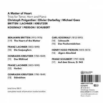 CD Christoph Prégardien: A Matter Of Heart: Trios For Tenor, Horn, And Piano 429628