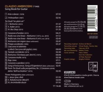 CD Claudio Ambrosini: Song Book For Guitar 536163