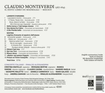 CD Claudio Monteverdi: Il Sesto Libro De Madrigali MDCXIV 281319