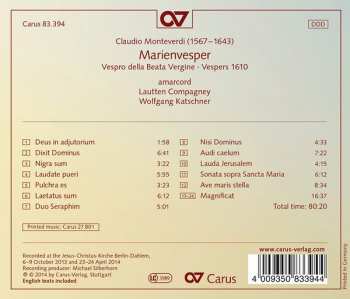 CD Claudio Monteverdi: Marienvesper - Vespro Della Virgine - Vespers 1610 188898