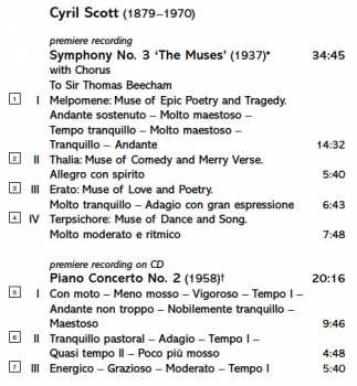 CD Cyril Scott: Symphony No. 3 'The Muses' / Piano Concerto No. 2 / Neptune (Premiere Recordings) 316145