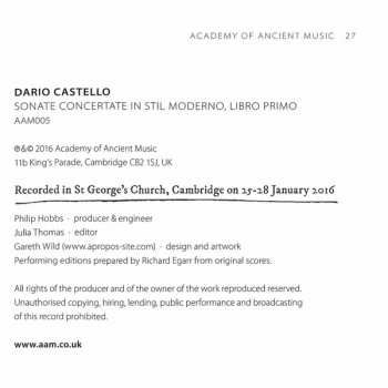 CD Dario Castello: Sonate Concertate In Stil Moderno, Libro Primo 331619
