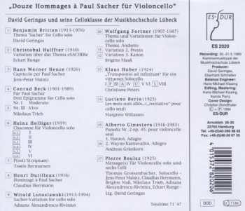 CD David Geringas: 12 Hommages à Paul Sacher Pour Violoncelle 233358