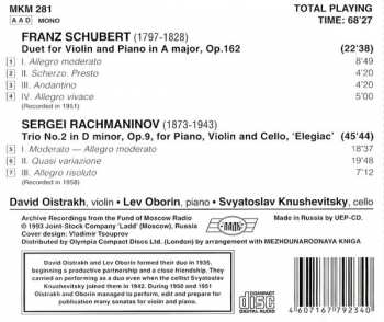 CD David Oistrakh Trio: Schubert: Duet for Violin and Piano in A major, Op.162; Rachmaninov: Trio No.2 in D minor, Op.9, for Piano, Violin and Cello, 'Elegiac' 386856