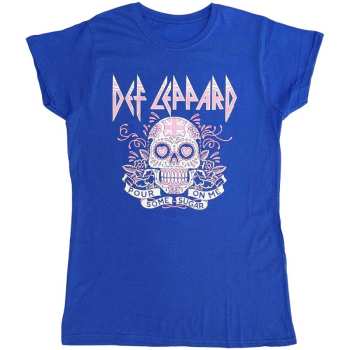 Merch Def Leppard: Def Leppard Ladies T-shirt: Pour Some Sugar On Me Skull Tour 2019 (ex-tour) (small) Blue