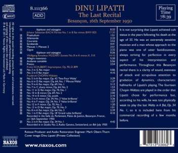 CD Dinu Lipatti: The Last Recital - Bach ・ Mozart ・ Schubert ・ Chopin 270098
