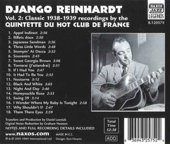 CD Django Reinhardt: Vol. 2:  1938-1939 Classic Recordings By The Quintette Du Hot Club De France 321627