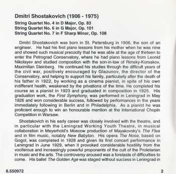 CD Dmitri Shostakovich: String Quartets (Complete) Volume 1 Nos. 4, 6 And 7