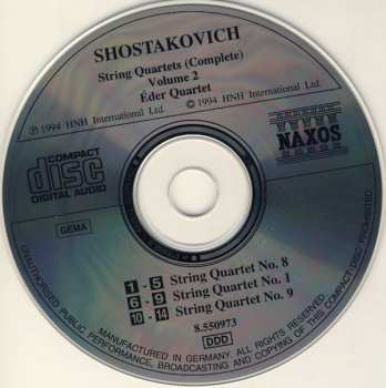 CD Dmitri Shostakovich: String Quartets (Complete) Volume 2 Nos. 1, 8 And 9 260657