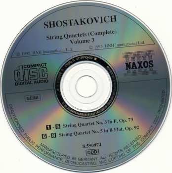 CD Dmitri Shostakovich: String Quartets (Complete) Volume 3 Nos. 3 And 5