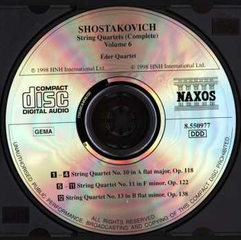 CD Dmitri Shostakovich: String Quartets (Complete) Volume 6 Nos. 10, 11 And 13 328973
