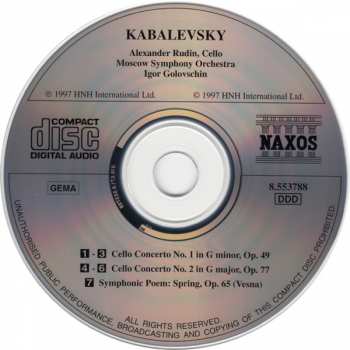 CD Dmitry Kabalevsky: Cello Concertos Nos. 1 And 2 • Symphonic Poem: Spring 294460