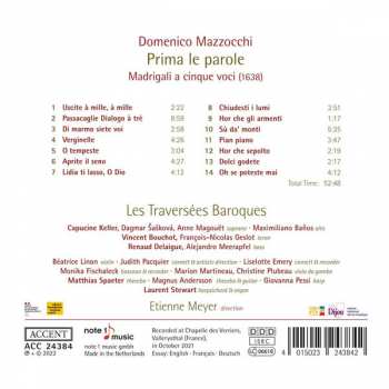 CD Domenico Mazzocchi: Prima Le Parole - Madrigali A Cinque Voci 1638 259545