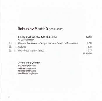 CD Doric String Quartet: Janáček String Quartet Nos 1 & 2; Martinu String Quartet No. 3 303188