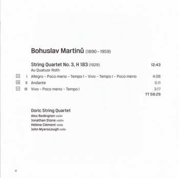 CD Doric String Quartet: Janáček String Quartet Nos 1 & 2; Martinu String Quartet No. 3