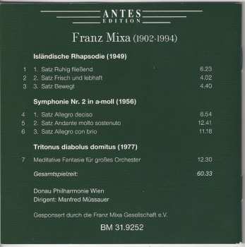CD Dr. Franz Mixa: Isländische Rhapsodie • Symphonie Nr. 2 In A-moll • Tritonus Diabolus Domitus 529046