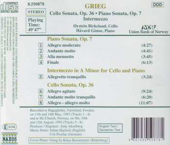CD Edvard Grieg: Cello Sonata, Op. 36; Piano Sonata, Op. 7; Intermezzo 286712