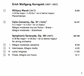 CD Erich Wolfgang Korngold: Military March, Cello Concerto, Symphonic Serenade, Piano Concerto 176339