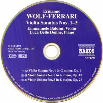 CD Ermanno Wolf-Ferrari: Violin Sonatas Nos. 1–3 113150
