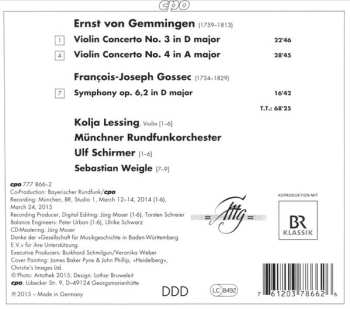CD Ernst Von Gemmingen: Violin Concertos 3 & 4 ∙ Symphony Op. 6,2 454155