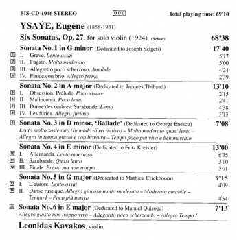 CD Eugene Ysaye: 6 Sonatas For Solo Violin, Op.27 173838