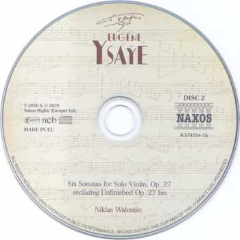 2CD Eugene Ysaye: Six Sonatas For Solo Violin, Op. 27 Including Unfinished Op. 27bis 322915