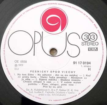 LP Ľudová Hudba Eugena Farkaša: Farkašovci Hrajú Pesničky Spod Viechy