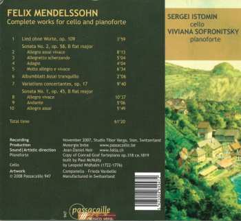 CD Felix Mendelssohn-Bartholdy: Complete Works For Cello And Pianoforte 284764