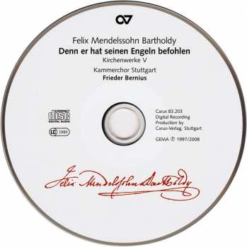 CD Felix Mendelssohn-Bartholdy: Denn Er Hat Seinen Engeln Befohlen (Kirchenwerke V = Church Music =  Œuvres Sacrées) 119747
