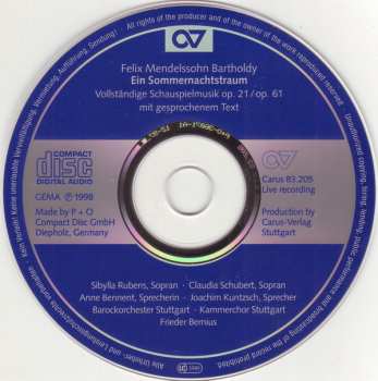 CD Felix Mendelssohn-Bartholdy: Ein Sommernachtstraum 185956