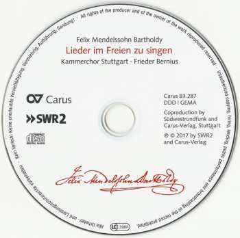 CD Felix Mendelssohn-Bartholdy: Lieder Im Freien Zu Singen 120087