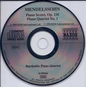 CD Felix Mendelssohn-Bartholdy: Piano Sextet, Op. 110 • Piano Quartet No. 1 447428