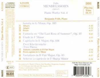 CD Felix Mendelssohn-Bartholdy: Piano Works Vol 4. - Sonata In G Minor, Op.105 / Fantasia On "The Last Rose Of Summer", Op.15 / Variations In B Flat Major 296117