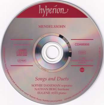 CD Felix Mendelssohn-Bartholdy: Songs And Duets 112691