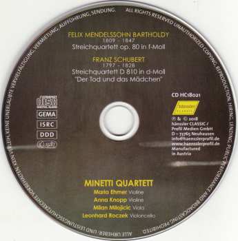 CD Felix Mendelssohn-Bartholdy: String Quartet In F Minor Op. 80 / String Quartet In D Minor D. 810 ("Death And The Maiden") 353115