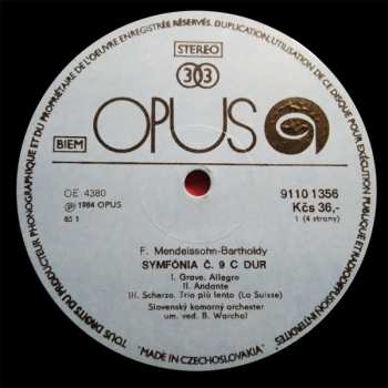2LP Felix Mendelssohn-Bartholdy: Symphonies For String Orchestra (No. 9 In C Major, No. 10 In B Minor, No. 11 In F Minor) (2xLP)