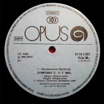 2LP Felix Mendelssohn-Bartholdy: Symphonies For String Orchestra (No. 9 In C Major, No. 10 In B Minor, No. 11 In F Minor) (2xLP)